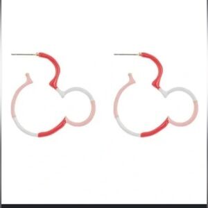 NIB Disney X BaubleBar pink and‎ white Mickey hoop earrings